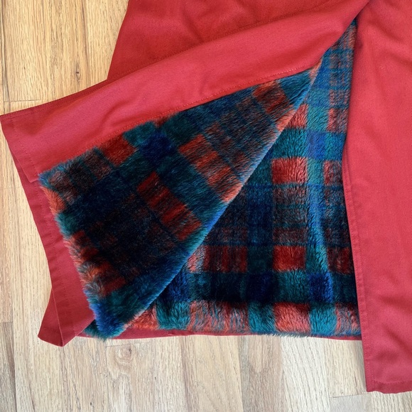 Vintage Union Made Plaid Faux Fur Lined Belted Trench Rust Color - Picture 2 of 11